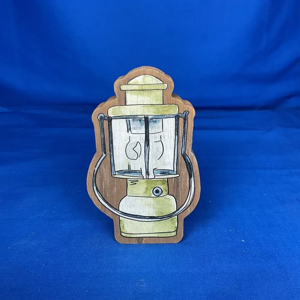 Vintage Lantern Shaped Wooden Block Sign Rustic Cabin Camping RV Camper Decor